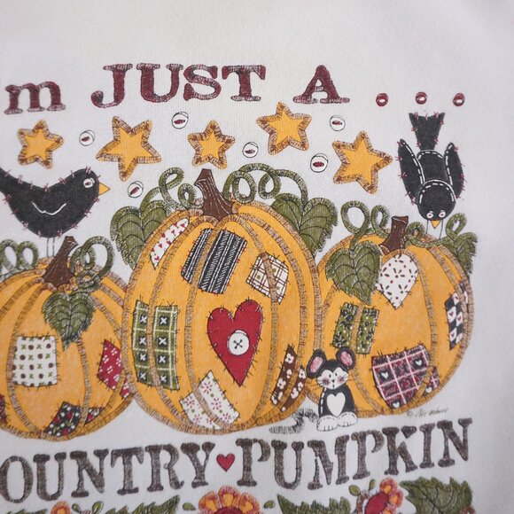 Vintage Delta Country Pumpkin Sweatshirt White 90s Fall Grandmacore Cabincore XL - Picture 10 of 11